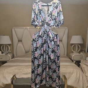 Topshop Black and Purple Floral Maxi Dress Size 14